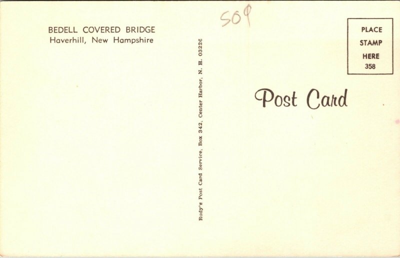 BEDELL SNOW COVERED BRIDGE NEAR HAVERHILL NEW HAMPSHIRE - NH postcard 