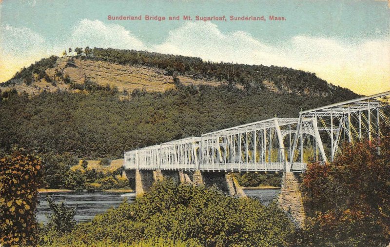 Sunderland Bridge & Mt. Sugarloaf, Massachusetts ca 1910s Vintage Postcard