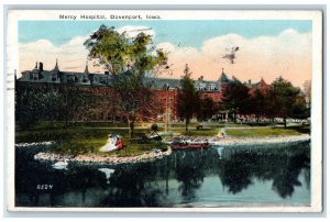 Davenport Iowa Postcard Mercy Hospital Exterior Building c1921 Vintage Antique