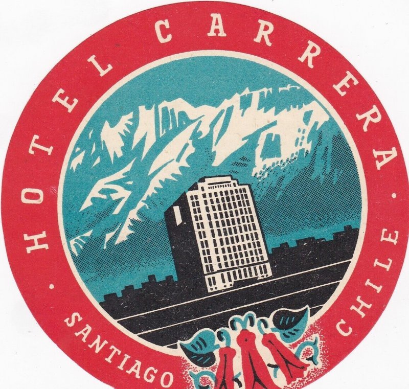 Chile Santiago Hotel Carrera Vintage Luggage Label lbl0216 