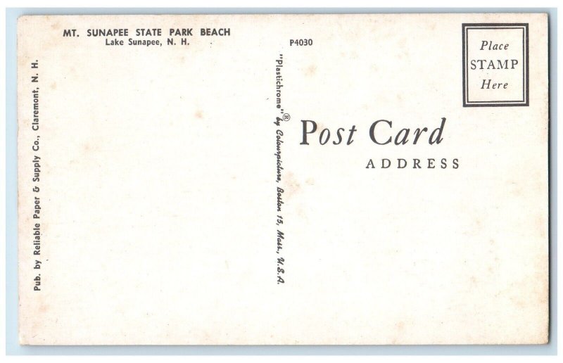 c1950's Mt. Sunapee State Park Beach Lake Sunapee New Hampshire NH Postcard 