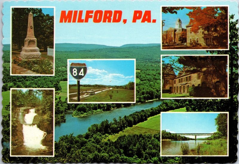 VINTAGE CONTINENTAL SIZE POSTCARD MULTIPLE VIEWS OF MILFORD PENNSYLVANIA