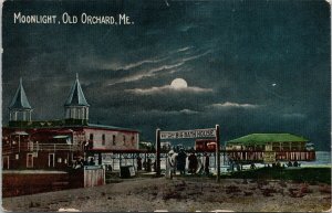 Old Orchard Maine ME Moonlight Big Bath House c1912 Postcard H4 *as is