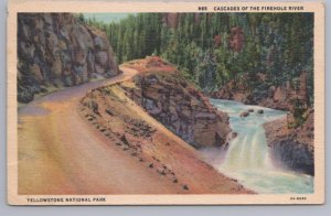 Cascades Of Firehole River, Yellowstone National Park, Wyoming, Linen Postcard