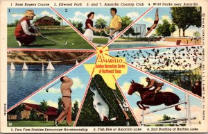 Linen Postcard Multiple Outdoor Recreation Scenes from Amarillo, Texas