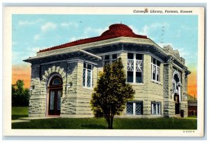 1956 Exterior View Carnegie Library Building Parsons Kansas KS Vintage Postcard