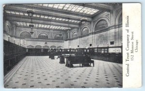 CHICAGO, IL ~ Bank Interior CENTRAL TRUST COMPANY 152 Monroe St. ~ 1909 Postcard