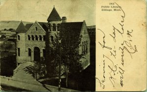 Public Library Billings Montana Postcard UND PM Kalispell 1906