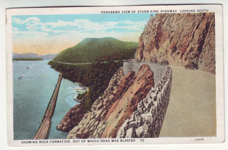 P346 JL,s 1930 ny postcard hudson river old cars storm king highway