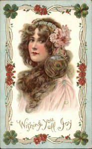 Art Nouveau Beautiful Woman Elaborate Hair Jewelry Pieces c1910 Postcard