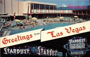 Las Vegas Nevada 1968 Banner Postcard The Stardust Hotel Swimming Pool Marquee