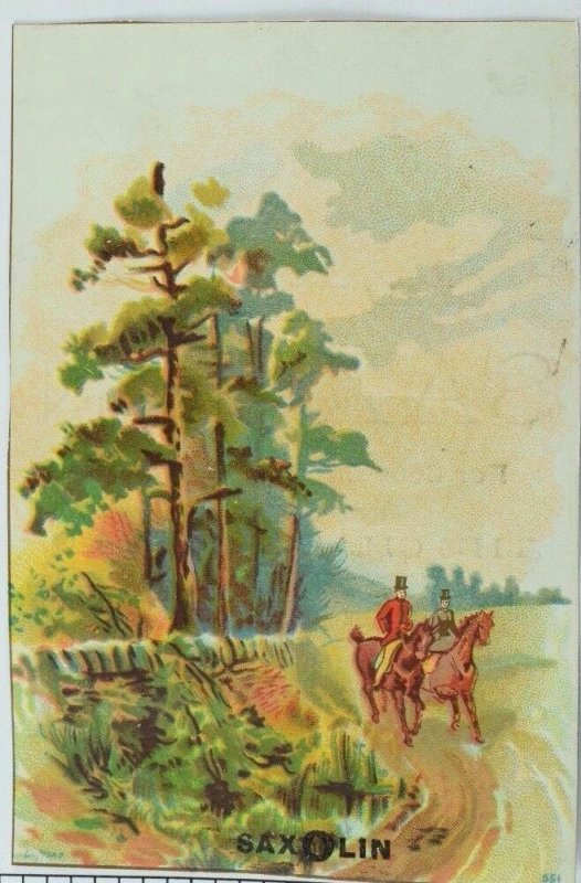 1870's-80's Saxolin Chalcedony Soap, People Ride Horses Victorian Trade Card P65