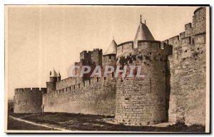 Old Postcard in Carcassonne Cite the Tour Carree and the High Strings