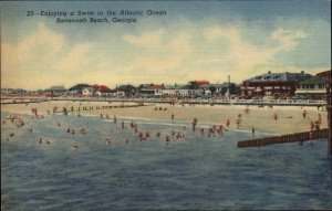 Savannah Beach Georgia GA Bathing Atlantic Ocean Linen Vintage Postcard