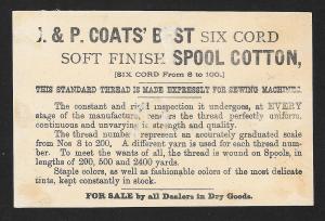 VICTORIAN TRADE CARD J&P Coat's Machine Thread