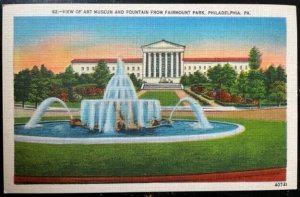Vintage Postcard 1930-45 Fountain, Fairmount Park, Philadelphia, Pennsylvania PA
