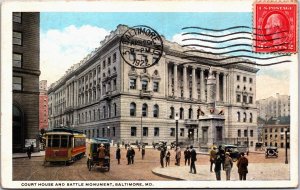 Court House and Battle Monument Baltimore Maryland Vintage Postcard C202