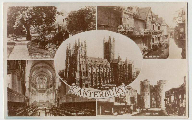 Kent; Canterbury Multiview RP PPC, Unposted, c 1910's, Shows Choir, West Gate 