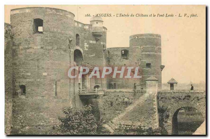 Old Postcard Angers the Entree du Chateau and Levis Bridge