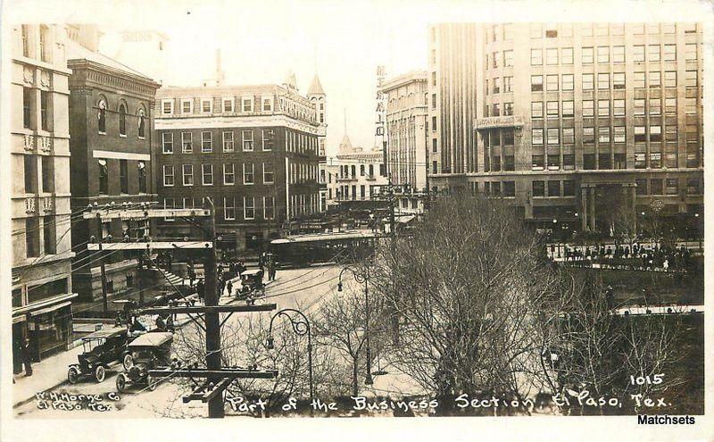 1920s EL PASO TEXAS Business District Trolley Street Scene RPPC Real Photo 10376