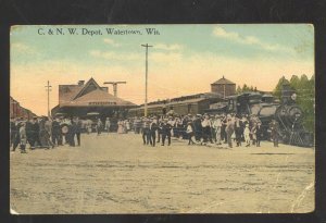 WATERTOWN WISCONSIN C&NW RAILROAD DEPOT TRAIN STATION VINTAGE POSTCARD