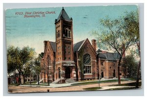 Vintage 1913 Postcard First Christian Church Building Bloomington Illinois