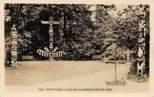 RPPC Totem Poles Capilano Suspension Bridge Park Vancouver 1948 Vintage Postcard
