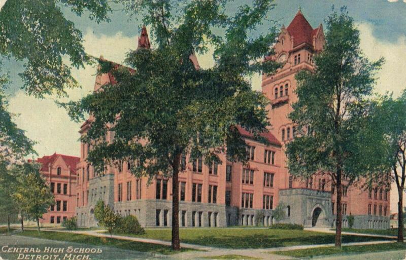 Postcard Central High School Detroit Michigan