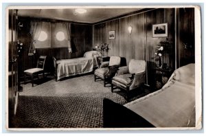 1937 Room Interior Steamer S. S. Washington Le Havre Paris RPPC Photo Postcard