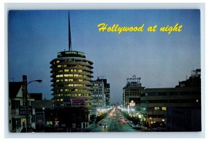 Vintage Holloway At Nitght, Vine Street, California. Postcard P90E
