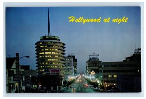 Vintage Holloway At Nitght, Vine Street, California. Postcard P90E