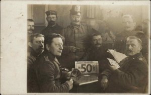 German Soldiers Playing Cards - Visible Cards c1915 WWI Real Photo Postcard