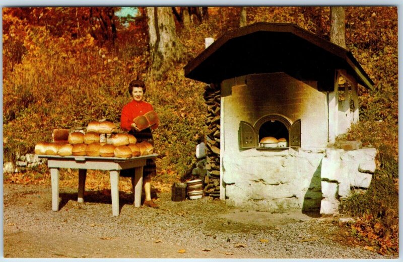 c1960s Quebec, Canada Our Bread Woman Cook Outdoor Oven French Postcard PC A256