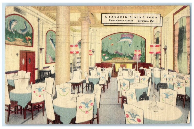 1940 A Savarin Dining Room Pennsylvania Station Baltimore Maryland MD Postcard