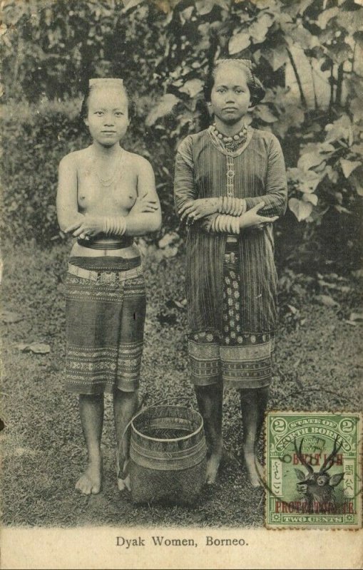 british north borneo, SABAH, Native Dayak Women (1909) Postcard