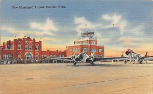 OMAHA NE New Municipal Airport Nebraska Vintage Linen Postcard 1958