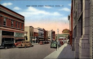 POCATELLO ID West Center Street Scene OLD CARS Old Postcard