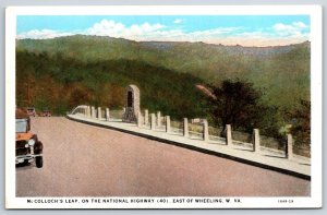 Wheeling West Virginia~McColloch Leap Monument On Natl Hwy~Vintage Postcard