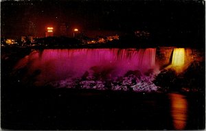 VINTAGE POSTCARD AMERICAN FALLS AS SEEN FROM CANADIAN SIDE ILLUMINATED