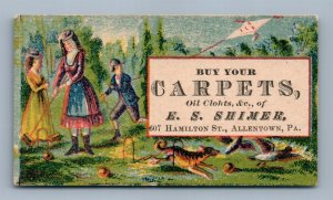 VICTORIAN TRADE CARD CARPETS OIL CLOTHS E.S.SHIMER ALLENTOWN PA antique