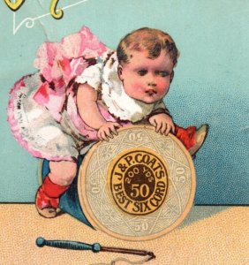 1881 Scarce J&P Coats Best Six Cord Spool Thread Adorable Babies Lot Of 5 P158