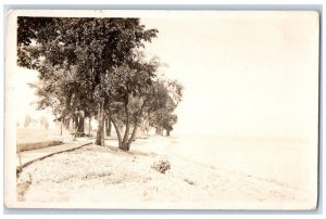 1913 Road Wooden Bench Farm Trees Hendersonville Harbor NY RPPC Photo Postcard 