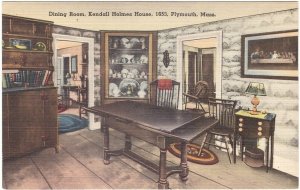 Dining Room, Kendall Holmes House, Plymouth MA, Vintage Linen Postcard