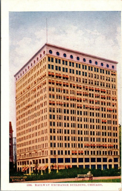Vtg 1907 Railway Exchange Building Santa Fe Chicago Illinois IL Unused Postcard