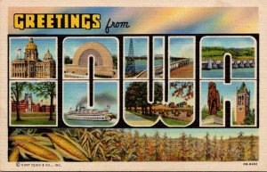 Iowa Greetings From Large Letter Linen 1946 Curteich