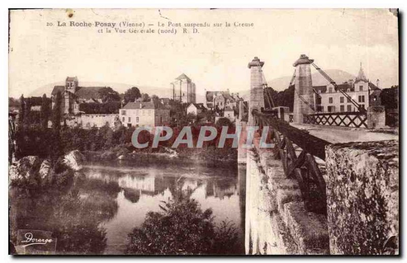 Old Postcard La Roche Posay Vienne les Bains the suspension bridge over the C...