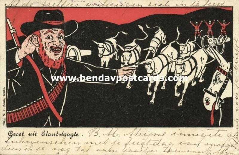 BOER WAR Caricature Battle of Elandslaagte Boer Soldier British Horses 1900