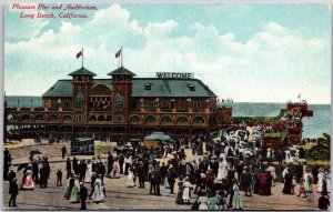 Long Beach CA-California, Pleasure Pier & Auditorium, Seaside Scene, Postcard