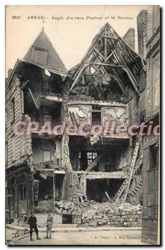 Old Postcard Arras Pasteur Streets Angle and St Nicolas