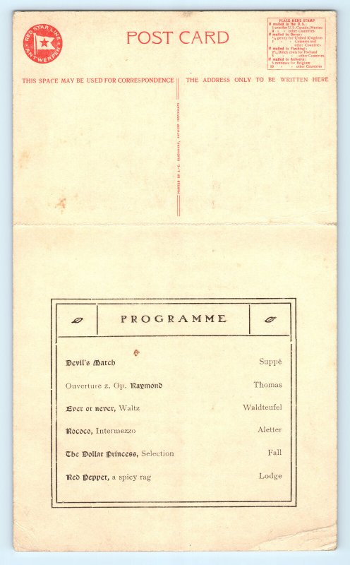 SS Finland Steamship Ocean Liner Steamer  Postcard Menu Red Star Line